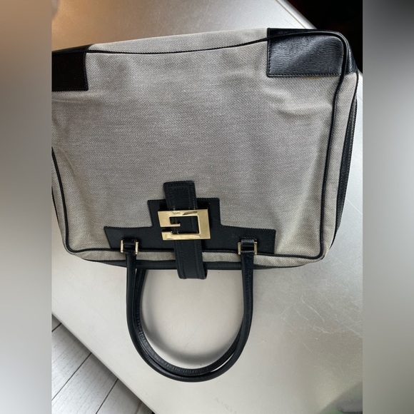 GUCCI Authentic Woven Top Handle Satchel Leather Accent Logo Clasp Career Bag - Picture 13 of 13